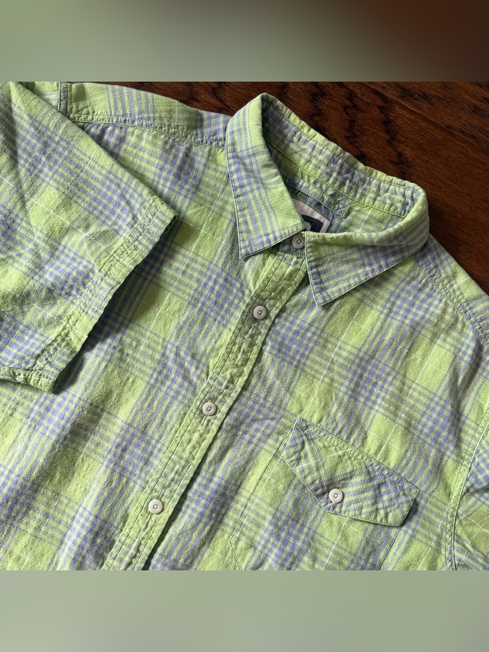 Mountain Khakis Men Shirt Large Green/Blue Plaid Button Up Short Sleeve Outdoor